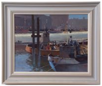 •AR Gordon Hales, RSMA, FRSA (1916-1997), Harbour scene with boats, oil on canvas, signed lower
