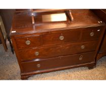 MAHOGANY FRAMED THREE OVER TWO FULL WIDTH DRAWER CHEST WITH RINGLET HANDLES