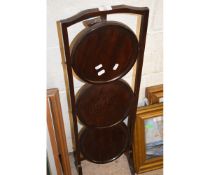 MAHOGANY FRAMED THREE TIER FOLDING CAKE STAND