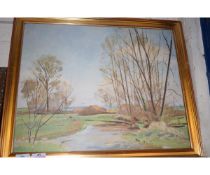 GILT FRAMED OIL ON CANVAS OF A LANDSCAPE SCENE