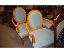 PAIR OF BEECHWOOD LARGE OPEN ARMCHAIRS