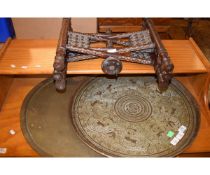 BENARES TABLE OF CIRCULAR FORM WITH FOLDING SUPPORT AND BRASS TOP, 59CM DIAM