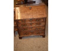 GEORGE III PERIOD MAHOGANY BUREAU, FALL FRONT WITH FITTED INTERIOR OVER FOUR DRAWERS ON BRACKET