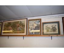 FRAMED MACHINE EMBROIDERY OF CLASSICAL FIGURES IN A LANDSCAPE TOGETHER WITH A FURTHER GILT FRAMED