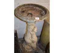 CONCRETE FORMED BIRD BATH WITH SQUIRREL MOUNTED COLUMN