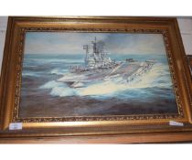 GILT FRAMED PRINT OF AN AIRCRAFT CARRIER