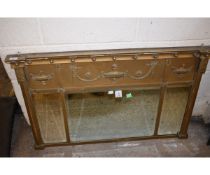 ADAM STYLE OVERMANTEL MIRROR, CRESTED WITH NEO-CLASSICAL URNS ETC, GILDED THROUGHOUT AND WITH