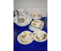 MIXED LOT OF ALFRED MEAKIN COTTAGE TEA WARES, WASH JUG AND BOWL ETC