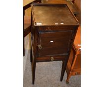 MAHOGANY FRAMED POT CUPBOARD WITH SINGLE DRAWER AND DOOR ON TAPERING SQUARE LEGS