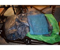 TWO BAGS CONTAINING MIXED TEAL DYED UPHOLSTERY HIDES TOGETHER WITH ONE FURTHER BAG (3)