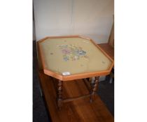 EMBROIDERED TOP TABLE ON A BARLEY TWIST BASE
