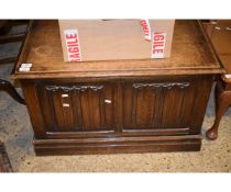 OAK FRAMED COFFER WITH LINENFOLD DETAIL TO FRONT