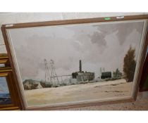 PATRICK J BOSWELL, SIGNED OIL ON CANVAS, POWER STATION FROM HARVEY LANE, NORWICH, THORPE, 60 X 75CMS