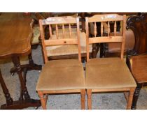 PAIR OF PINE FRAMED BEIGE DINING CHAIRS