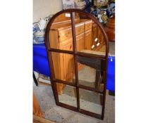 TEAK FRAMED ARCH TOP SIX SECTIONAL WALL MIRROR