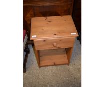 PINE FRAMED SINGLE DRAWER SIDE CUPBOARD WITH OPEN SHELF