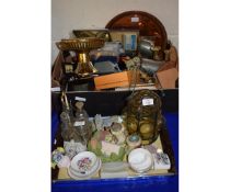 TRAY CONTAINING ONYX SALT AND PEPPER, PEDESTAL BRASS BOWL, CANDLESTICKS ETC (2)