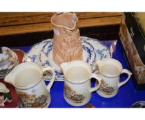 VICTORIAN PRINTED GRADUATED SET OF JUGS TOGETHER WITH A BURLEIGH WARE JUG ETC