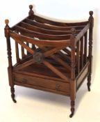 Mahogany Canterbury, four sections with a frieze drawer below, raised on short baluster supports