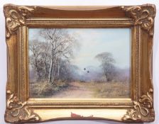 Caesar, signed and dated 81, oil on board, Pheasant in flight in woodland, 12 x 16cm