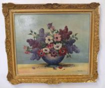Pierre Bois, signed oil on board, Still Life study of flowers in a bowl, 50 x 60cm