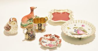 Group of English Porcelain and pottery comprising a Staffordshire poodle, Royal Crown Derby owlet