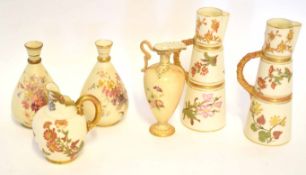 Collection of late 19th/early 20th century Royal Worcester blush ground wares with gilt and floral