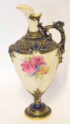 Royal Worcester Renaissance style ewer with dragon handle and blue ground decoration with a