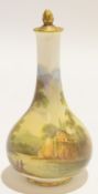 19th century Derby porcelain bottle and stopper with landscape scene, factory mark to base, 12cm