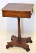 19th century mahogany pedestal work table with single frieze drawer raised on a plain cylindrical