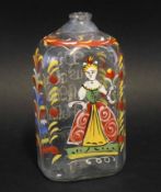 19th century German glass vase or caddy with painted decoration of a lady with inscription verso,