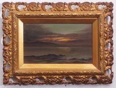 Unsigned pair of oils on panel, Sunset coastal scenes, 14 x 24cm and 16 x 30cm (2)