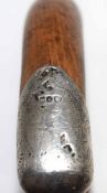 Plain walking stick applied with hallmarked silver button handle, 84cm long