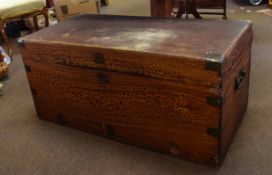 Camphor wood chest with brass bound corners and strapwork, void interior, circa late 19th century,