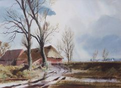 AR Leslie L Hardy Moore, RI, (1907-1997), "Marsh Barn, River Bure" , watercolour, signed lower