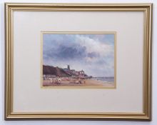 James J Allen, signed oil on card, "Happy Days, Cromer Norfolk", 14 x 19cm