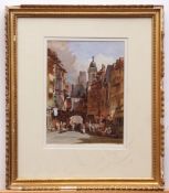 19th century Continental School pair of watercolours, Busy street scenes, 20 x 15cm (2)