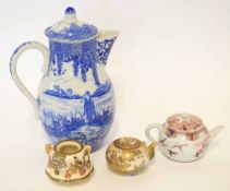 Japanese porcelain coffee pot and cover, together with two pieces of Satsuma ware, the coffee pot 21