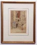 James Lawson Stewart, monogrammed watercolour, Church interior, 25 x 18cm