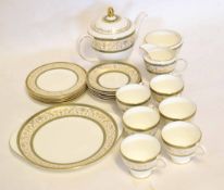 Minton porcelain tea set in the Aragon pattern comprising six cups, saucers, side plates, serving