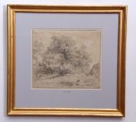John Crome, pencil drawing, Shepherd with sheep in landscape, 24 x 28cm, Provenance: Reinaker