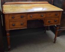 19th century mahogany dressing table, plain top with raised pediment, frieze fitted with five