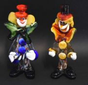 Two Murano style glass clowns in multi-coloured glass, 24cm high (2)