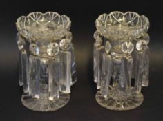 Two small clear glass table lustres with droplets, 19cm high (2)