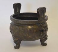 Chinese bronze censer with lion mask handles, 15cm diam