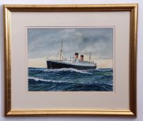 Andrew Dibben, signed watercolour, Mauritania, Cunard Line 1938, 22 x 29cm