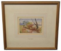 William Edward Mayes, initialled watercolour, River landscape, 9 x 13cm, Provenance: Mandell's