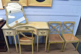 19th century painted pine dressing table, rectangular form with inverted frieze, central curved