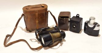 Cased pair of vintage brass and black lacquered binoculars, inscribed "Iris, France", 13cm long, a