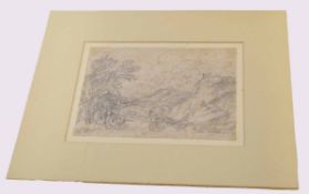 Attributed to John Joseph Cotman, pencil drawing, Landscape study, 14 x 20cm, mounted but unframed